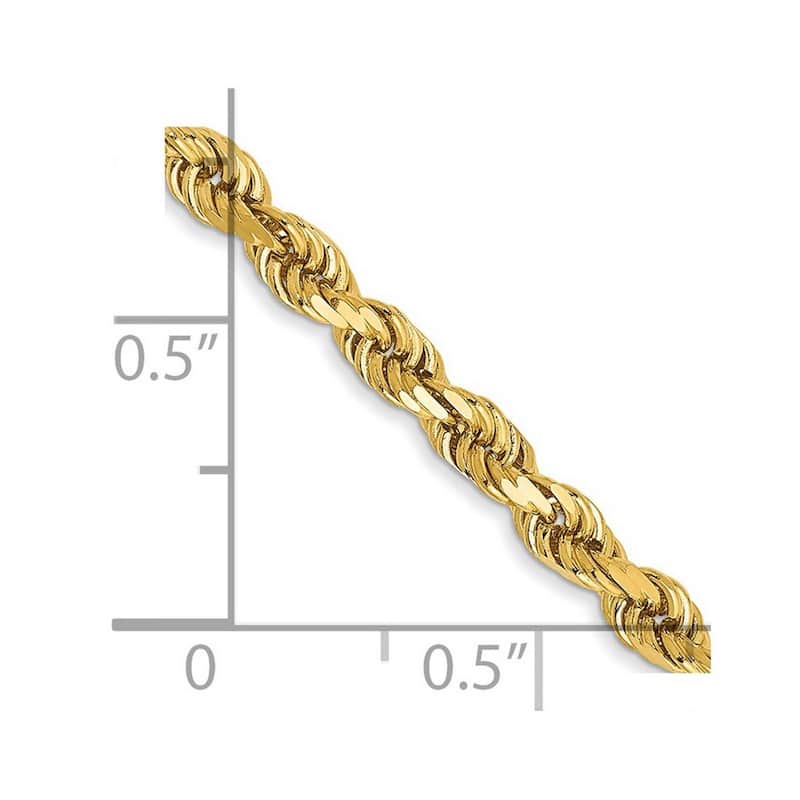 Curata 14k Yellow Gold Solid 3mm D Cut Rope Lobster Clasp Chain Bracelet Lobster Claw