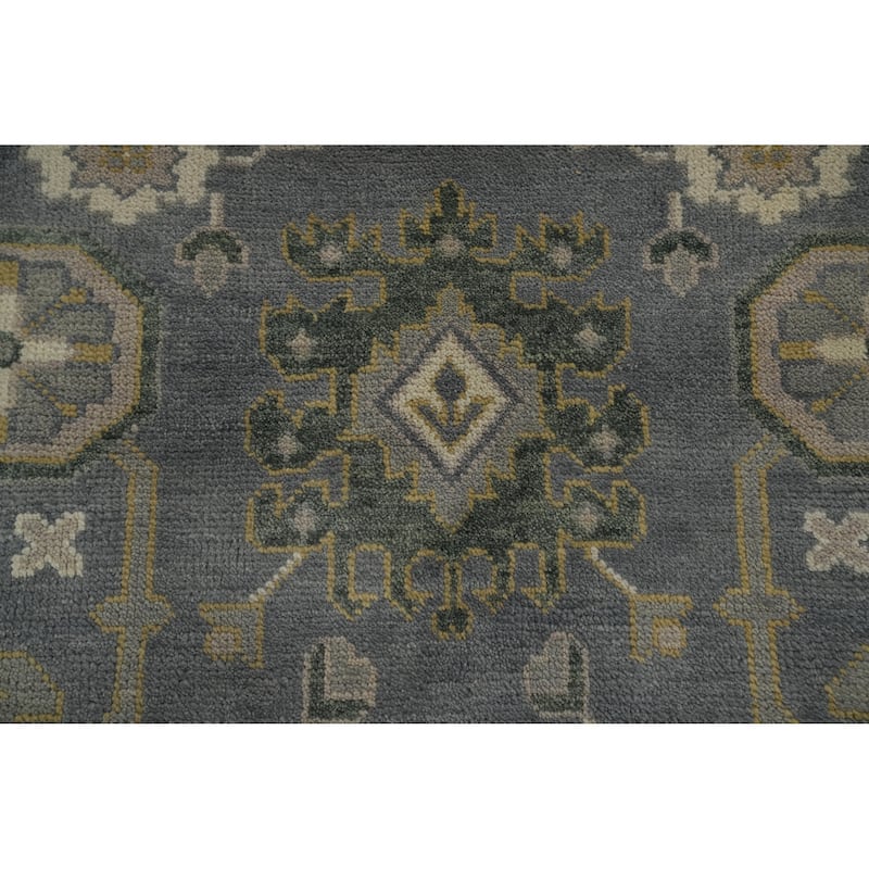 Handmade Grey Floral Oushak Indian Area Rug, Transitional Wool Carpet - 11' 10'' X 9' 0''