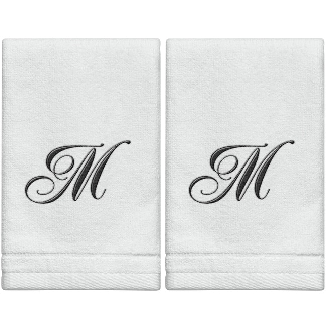 Creative Scents White Monogrammed Initial Fingertip Towels with Black Embroidery - M