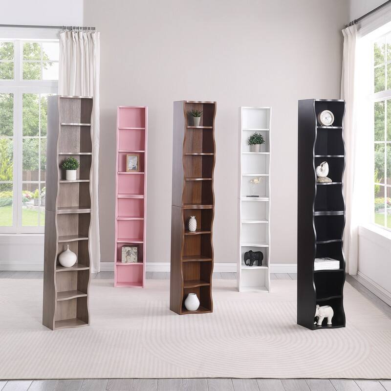 Wavy Border 8-Tier Adjustle Shelf - Modular Ultra-Thin Bookcase for Home Office & Display