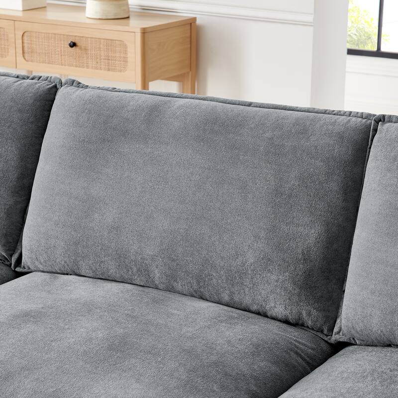 110.2" L-Shaped Sectional Sofa with Ottoman (Towel Fabric)