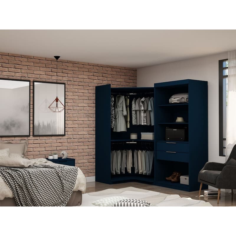 Manhattan Comfort Mulberry 2-Piece Open Wardrobe - Tatiana Midnight Blue