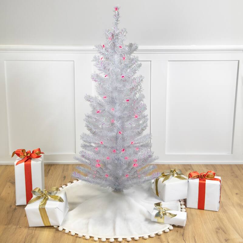4' Pre-lit White Iridescent Pine Artificial Christmas Tree Pink Lights - 4 Foot