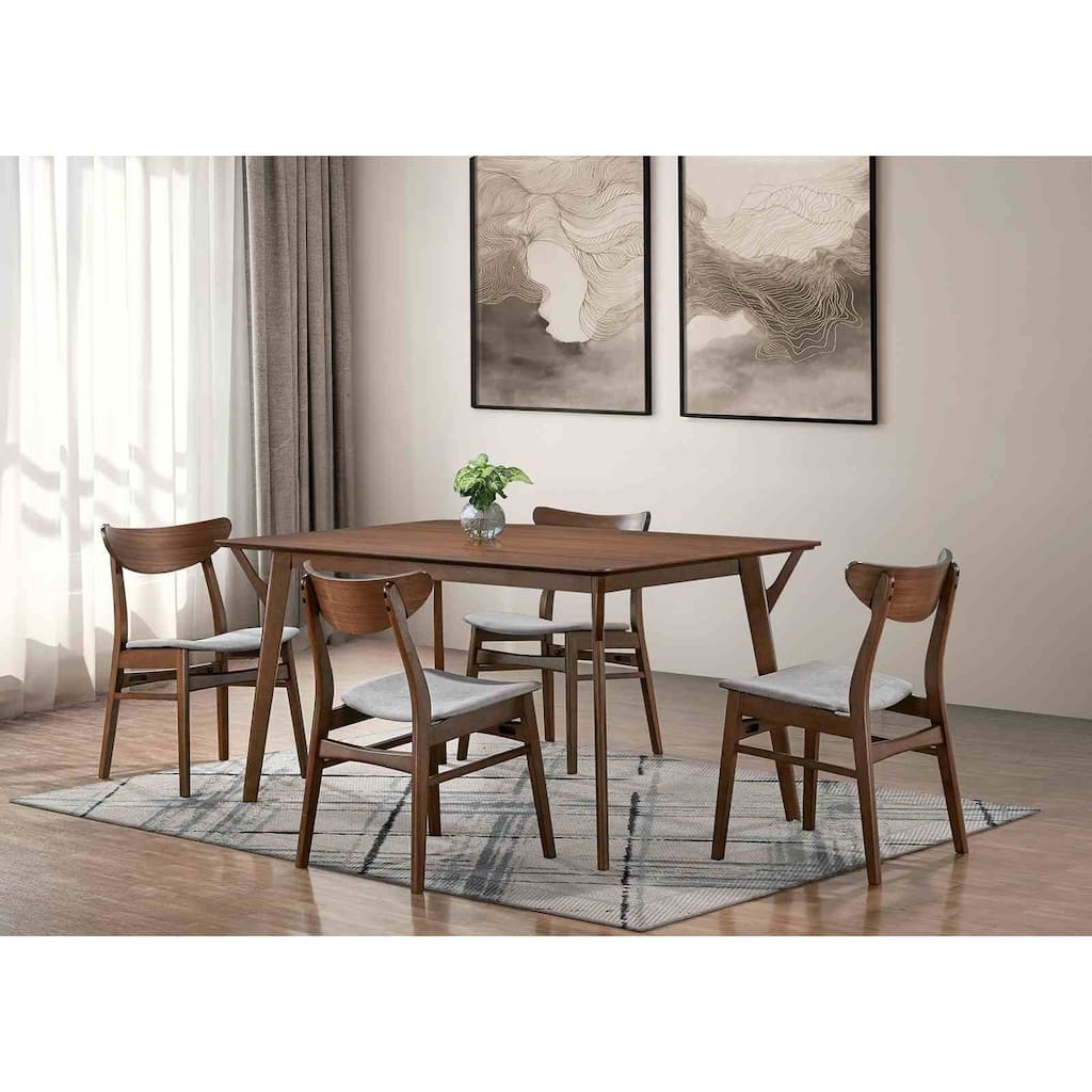 5pc Walnut Finish Mid Century Modern Dining Set Table and Chairs