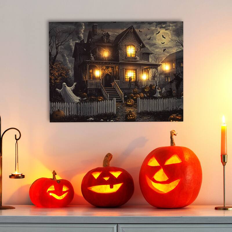LED Lighted Haunted House Halloween Canvas Wall Art - 15.75 x 23.75"