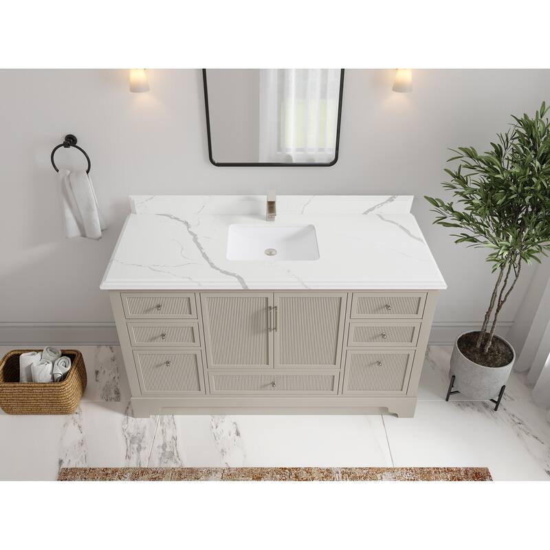 Willow Collections 60 in. W x 22 in. D Alys Single Sink Bathroom Vanity with Countertop - 1.5"Calacatta - Fine Grain