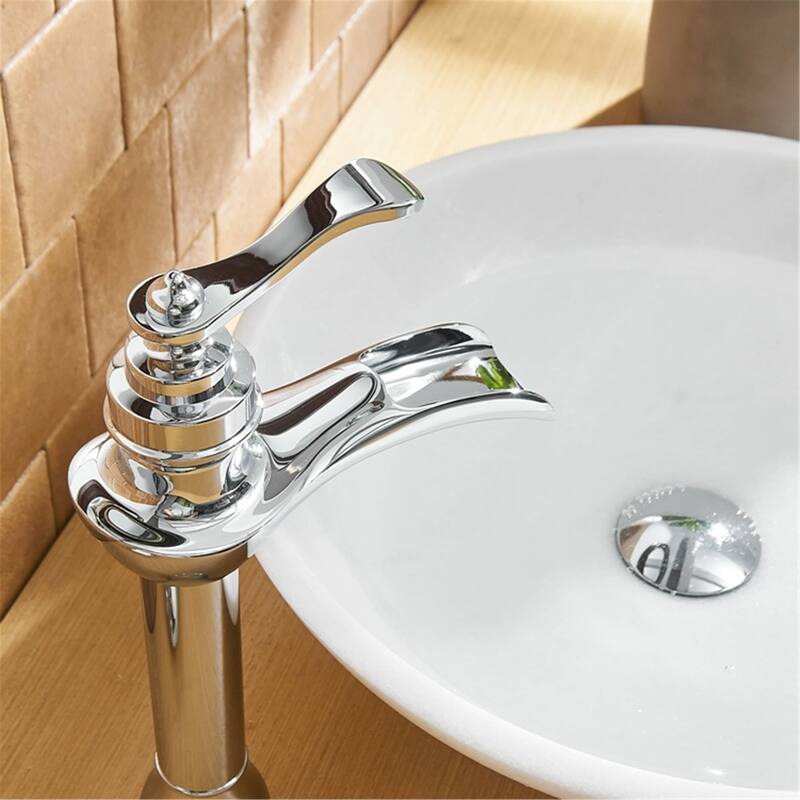Waterfall Bathroom Vessel Faucet With Drain Assembly Single Handle Bathroom Vessel Sink Faucets One Hole High Taps With Valve