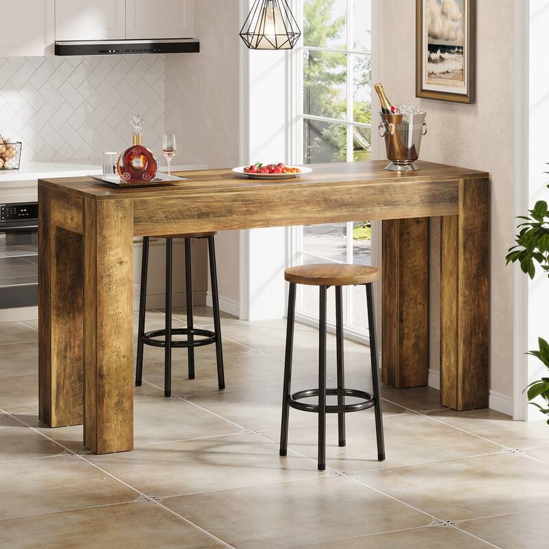 Bar Table Bistro Pub Cocktail Table for Kitchen, Home Bar - Brown