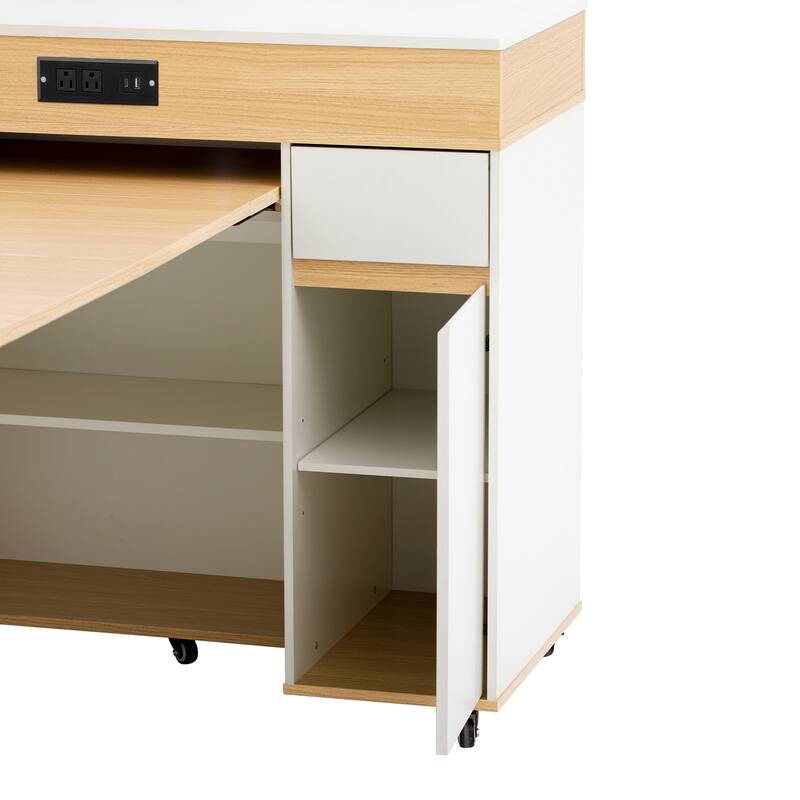 Extendable Dining Table & Rolling Kitchen Island Combo with Folding Top, Drawers & Power Outlet