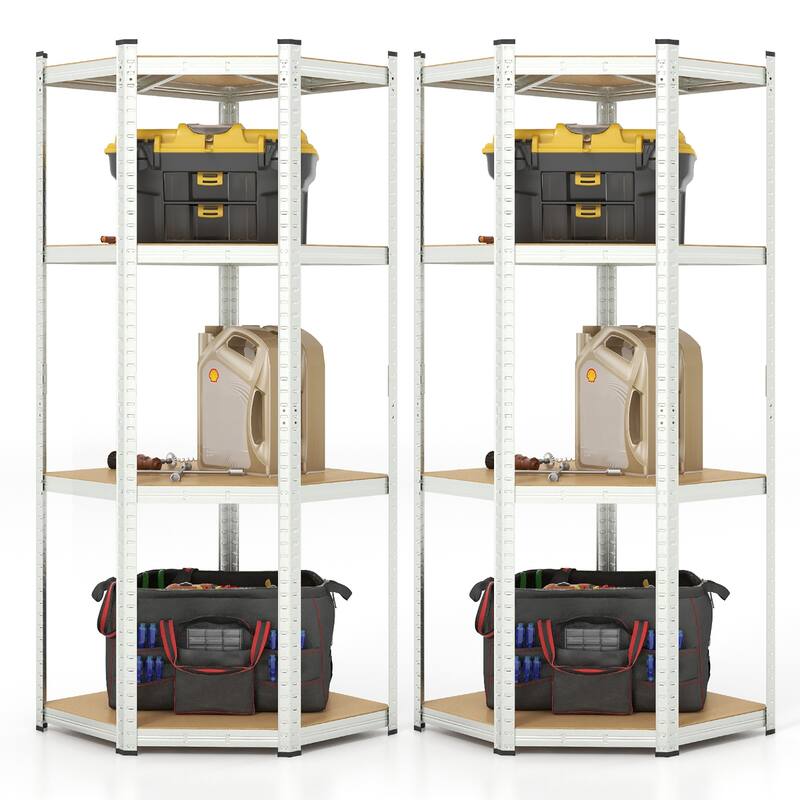 Gymax 2PCS 4-Tier Adjustable Garage Storage Utility Rack Corner - Silver