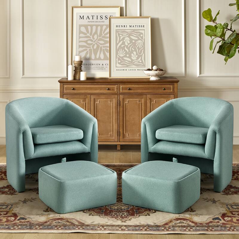 Arturo Modern Upholstered Armchair with Storable Removable Leg Ottoman Set of 2 by HULALA HOME - Teal