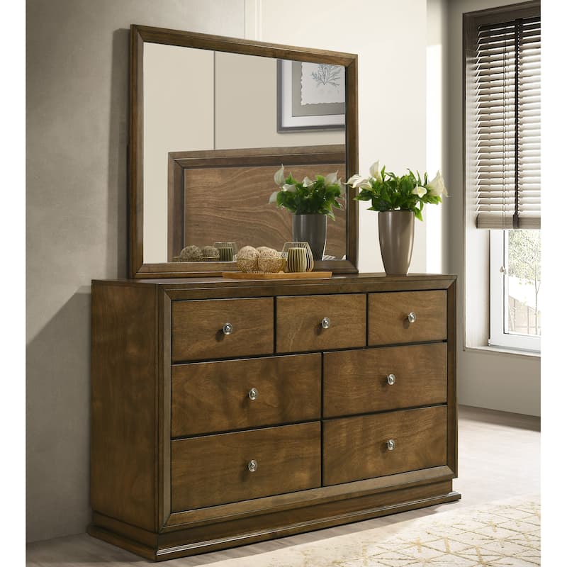 Furniture of America Igala 2-piece Walnut Solid Wood 7-Drawer Dresser and Mirror Set - Walnut