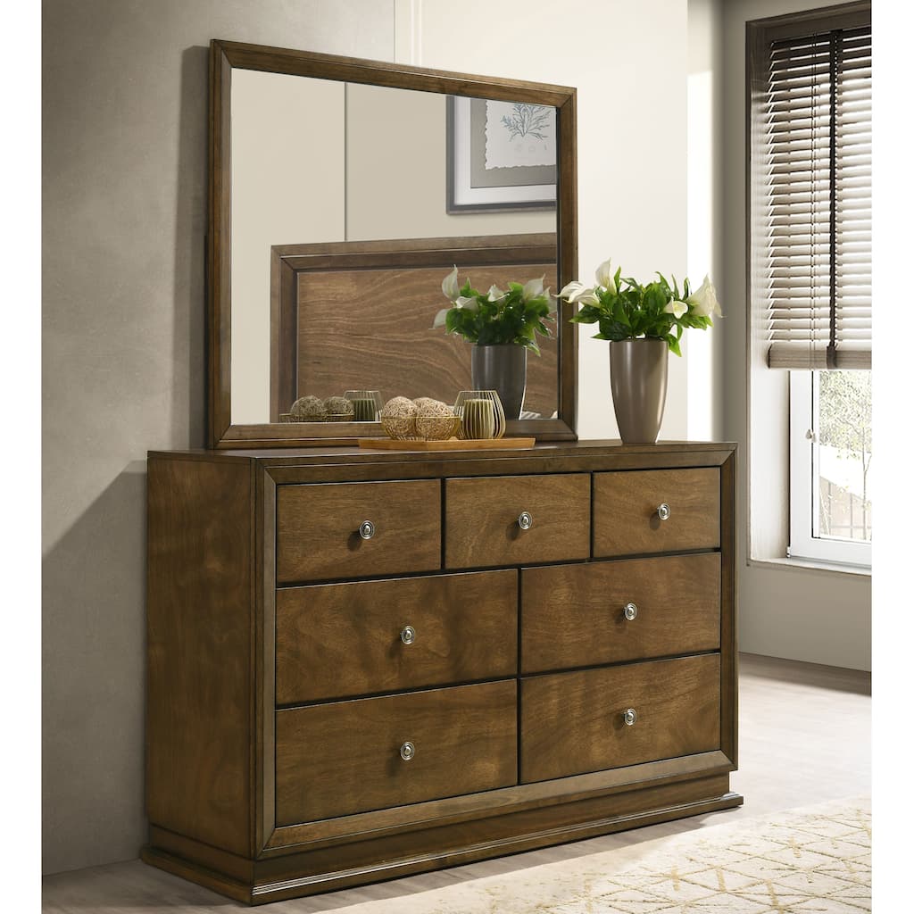 Furniture of America Igala 2-piece Walnut Solid Wood 7-Drawer Dresser and Mirror Set