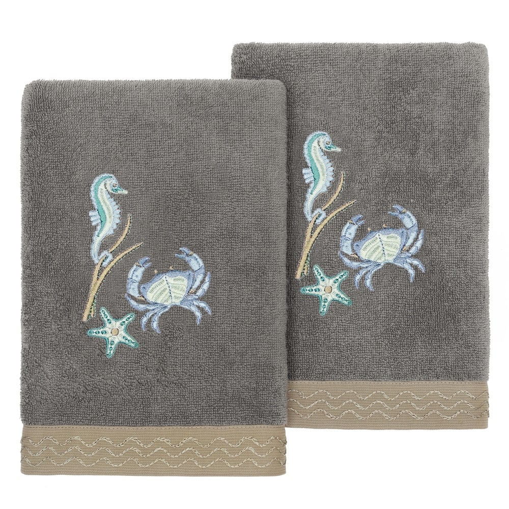 Authentic Hotel and Spa Turkish Cotton Aaron 2PC Embellished Hand Towel Set
