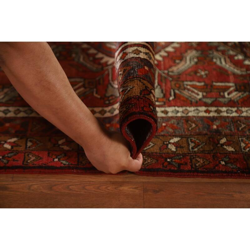 Heriz Persian Vintage Runner Rug Hand-knotted Red Wool Carpet - 3'11"x 11'10"