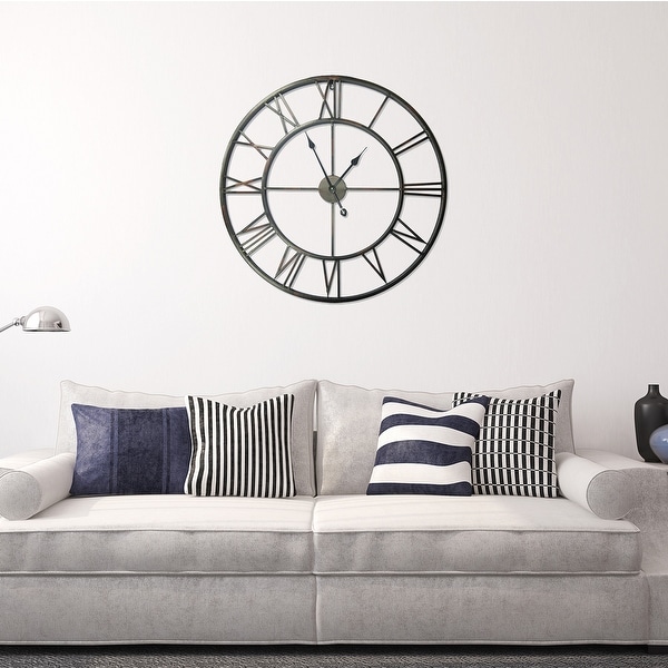 Walplus Minimalist Large Roman Black Silver Gold Metal Iron Wall Clock. Opens flyout.