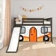 preview thumbnail 15 of 18, Twin Over Twin Low Bunk Bed with Slide & Camper Van Curtain