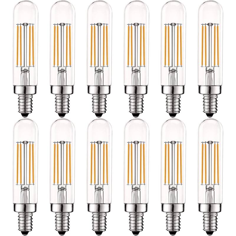 Luxrite Vintage E12 LED Bulb 60W Equivalent, T6 T6.5, 2700K Warm White, 500 Lumens, Dimmable LED Tube Bulbs (12 Pack) - 2700K (Warm White)