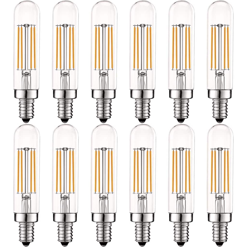 Luxrite Vintage E12 LED Bulb 60W Equivalent, T6 T6.5, 2700K Warm White, 500 Lumens, Dimmable LED Tube Bulbs (12 Pack)
