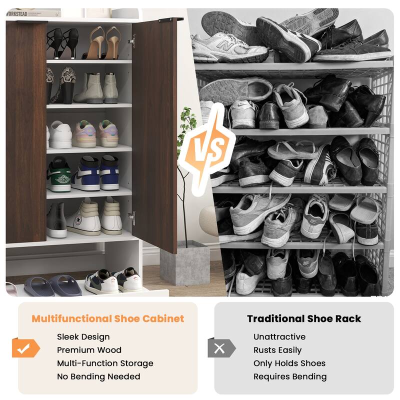 6-Tier Shoe Storage Cabinet with Slide Out Shelf and Umbrella Stand