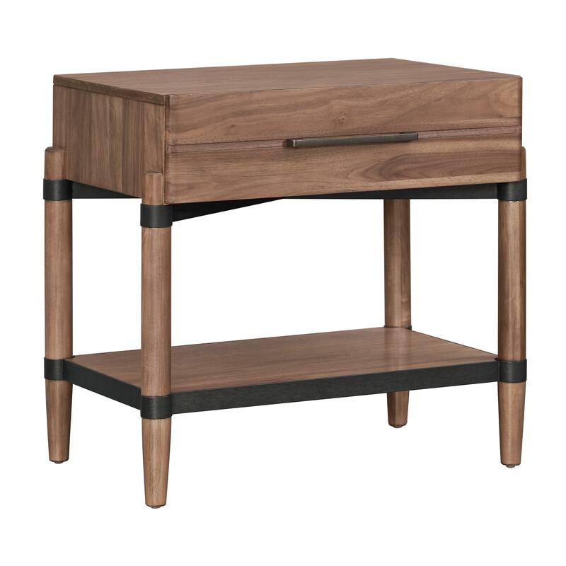 Bridgevine Home Tranquilty 26 inch One Drawer Nightstand, Minimal Assembly, Walnut Finish