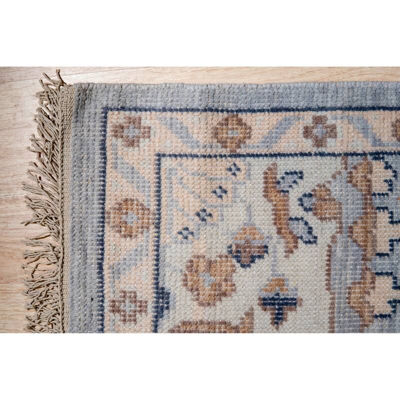 Home Decor Blue Hand-Knotted Wool Oriental Design Rug by EORC Luxurious Area Rug for Adding Timeless Elegance and Classic