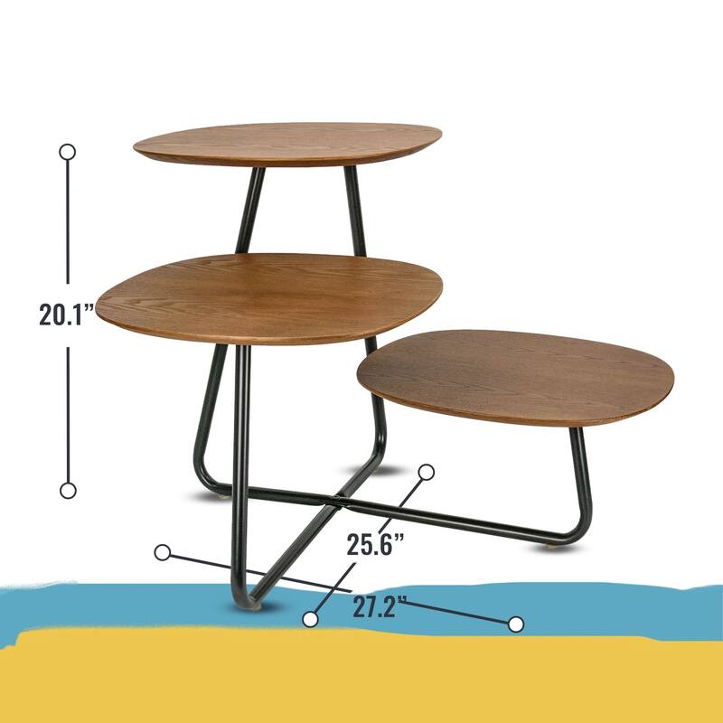 Hazelton Modern Multi Shelves Side Table MDF Wood Tabletop and Stanless Steel Frame Accent End Tables