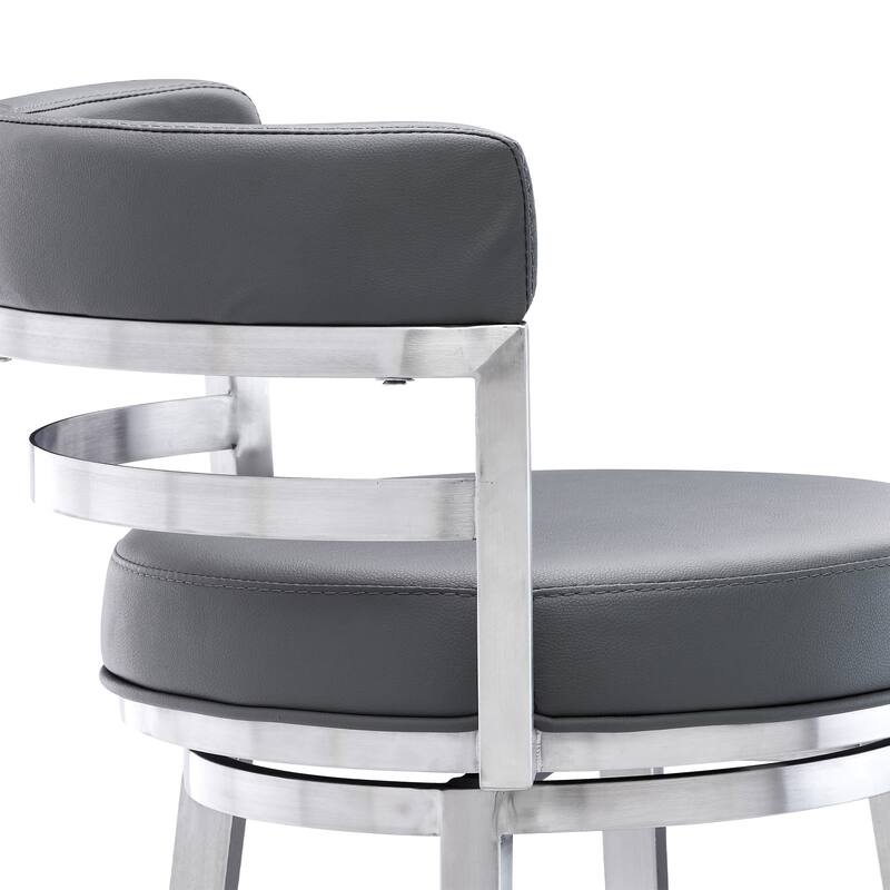 26" Grey Faux Leather Swivel Counter Height Bar Stool with Arms and Footrest Iron Frame - 35" H x 20" W x 21" D