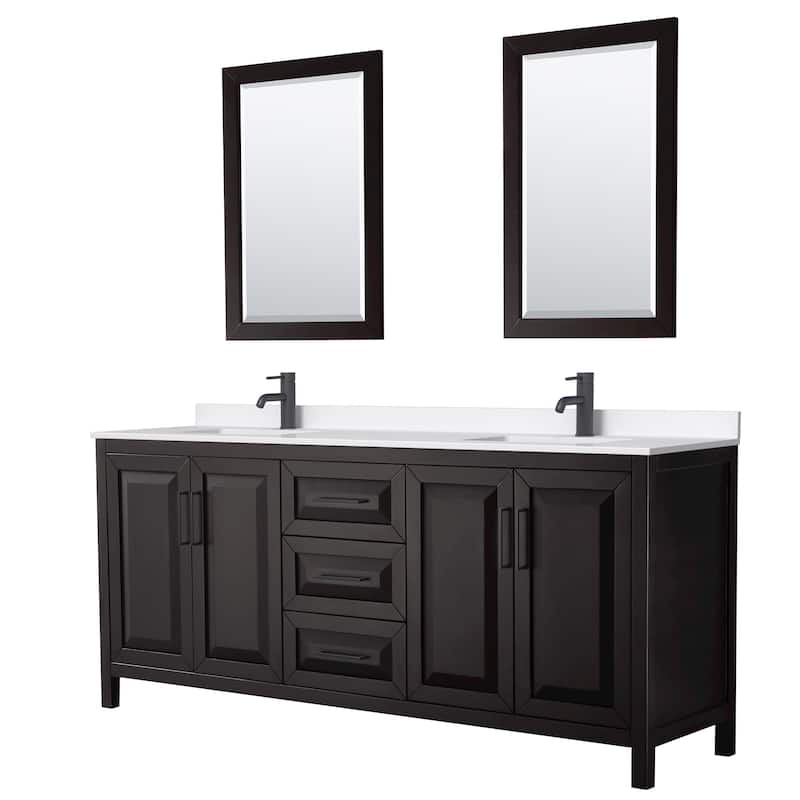 Wyndham Collection WCV252580D-QTZ-UNSM24 Daria 80" Free Standing - Dark Espresso / White Quartz Top / Matte Black