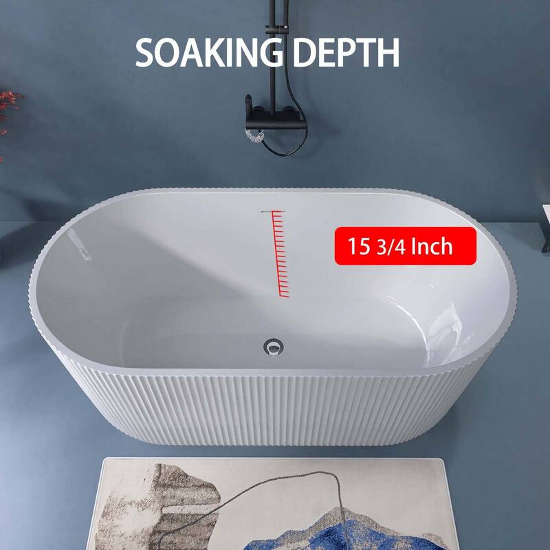 59 in. x 29.5 in. Acrylic Freestanding Flatbottom Soaking Bathtub in Gloss White