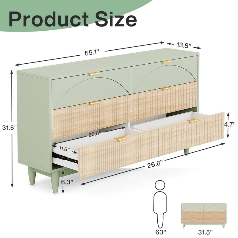 Modern 6-Drawer Dresser for Bedroom, 55 Inches Chest of Drawers