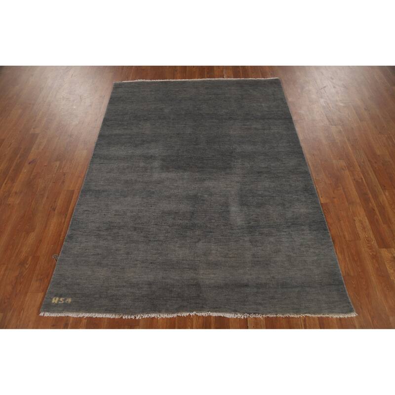 Gray Gabbeh Modern Area Rug Handmade Wool Carpet - 4'9" x 6'4"