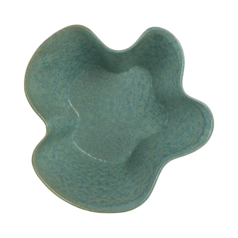 Ceramic Decorative Bowl with Wavy Edge and Textured Design - 13" Green - 13" x 13" x 4"