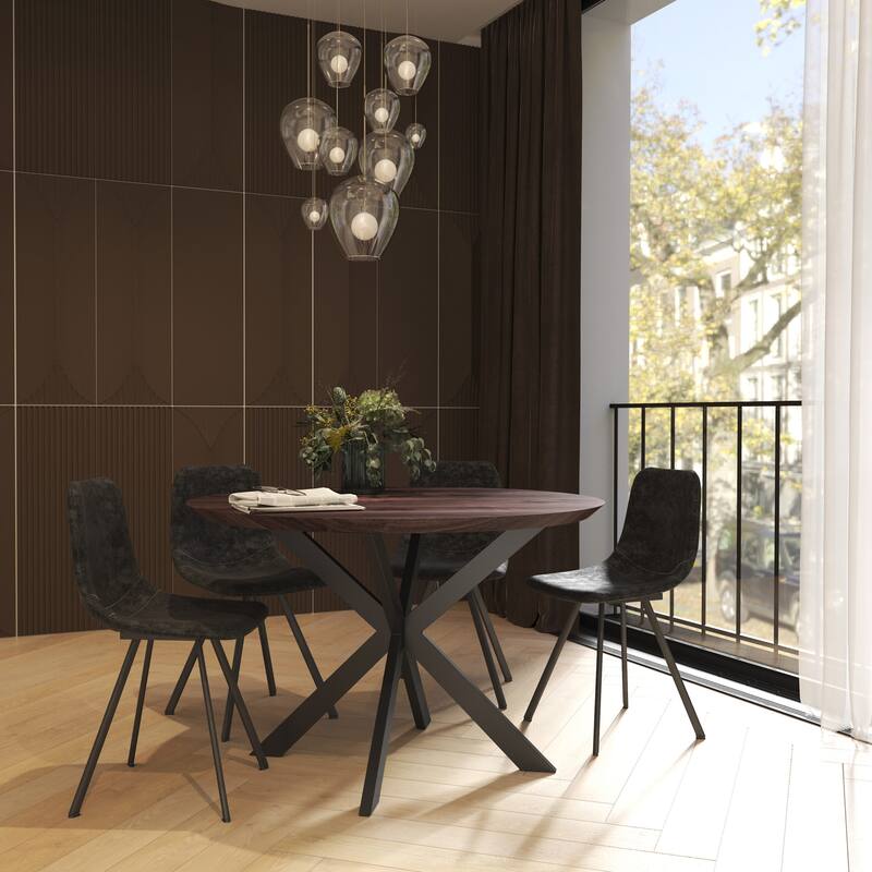 Ravenna 47" Modern Solid Wood Round Top Dining Table With X-Shape Powder Coated Metal Legs for Dining Room & Kitchen