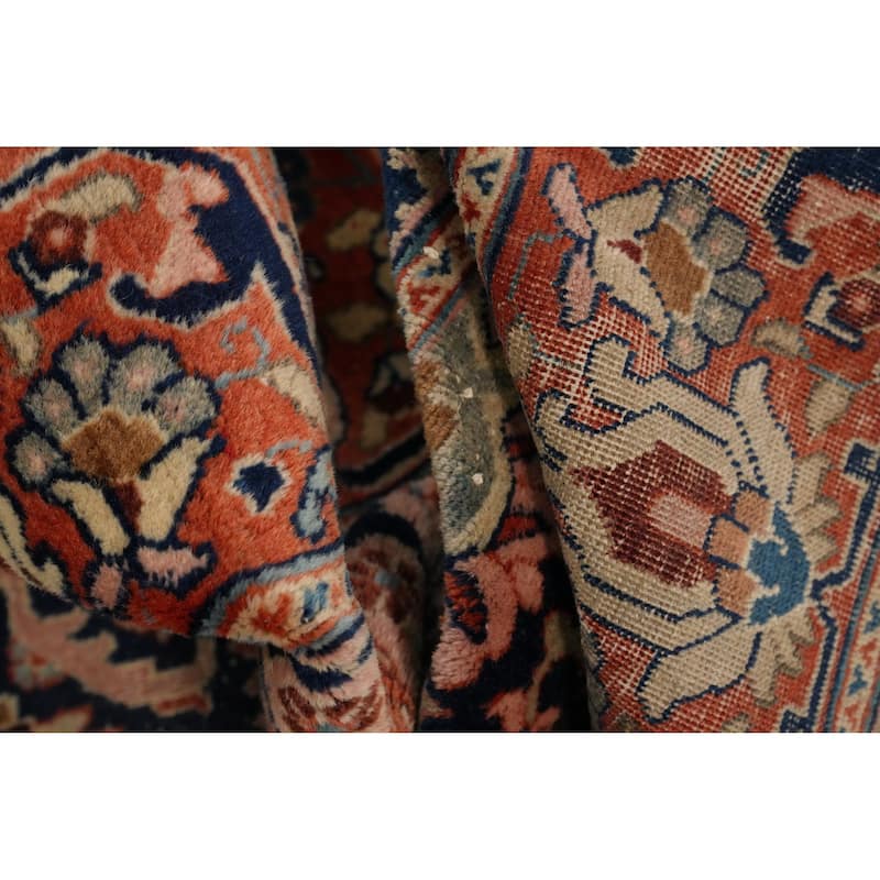 Hand Knotted Oriental 100% Wool Carpet Traditional Floral Navy Blue & Blues Tabriz Area Rug - 11' 10'' X 9' 4''