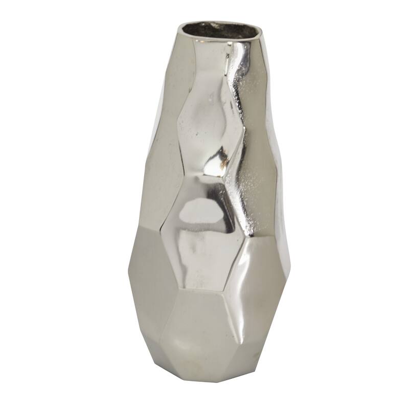 Silver Aluminum Metal Geometric Decorative Vase