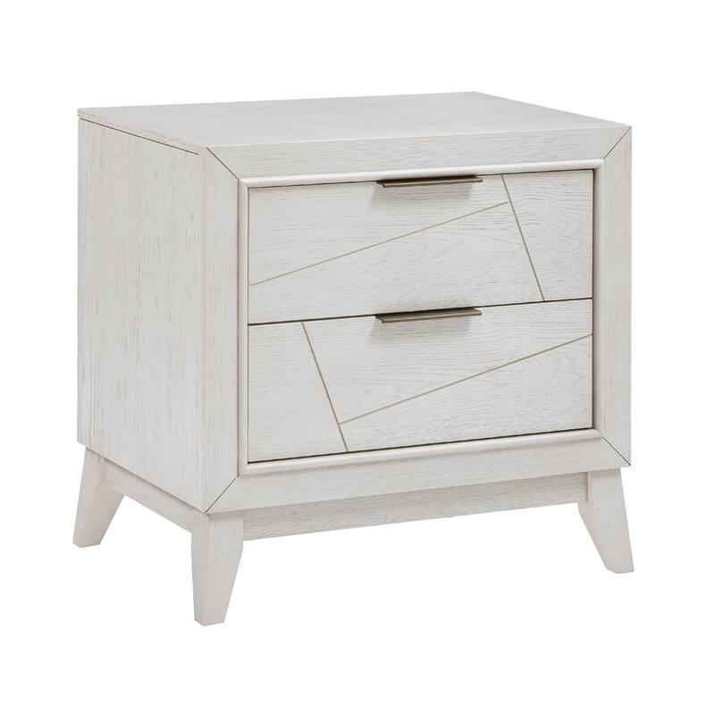 Zine Nightstand, 2 Drawers, Antique White Oak Wood, Flat Black Handles