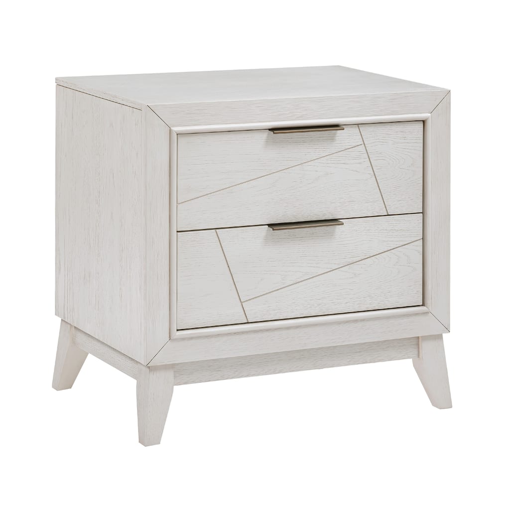 Zine Nightstand, 2 Drawers, Antique White Oak Wood, Flat Black Handles