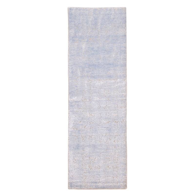 ECARPETGALLERY Hand-knotted Legacy Light Denim Blue Silk, Wool Rug - 2'8 x 8'11