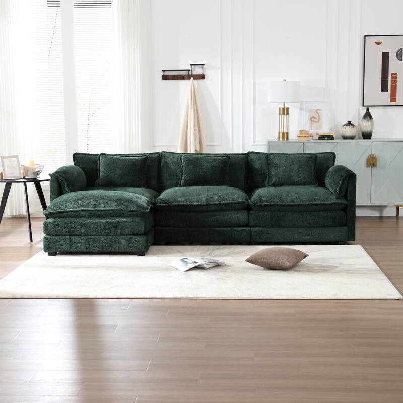 Chenille Fabric L-Shape Comfy Oversized three-seat Modular Sectional Sofa