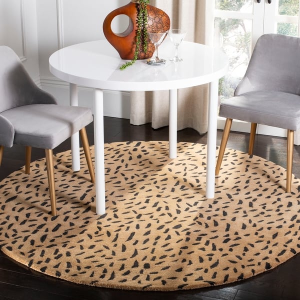 slide 2 of 28, SAFAVIEH Handmade Soho Yamina Leopard N.Z. Wool Rug 4' x 4' Round - Beige/Brown