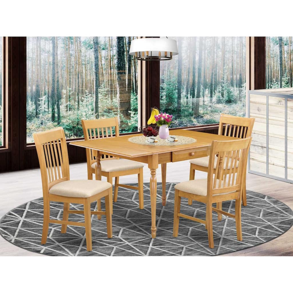 5-Piece Natural Oak Finish Solid Wood Top - Rectangular Dining Room Set (Seats 4)