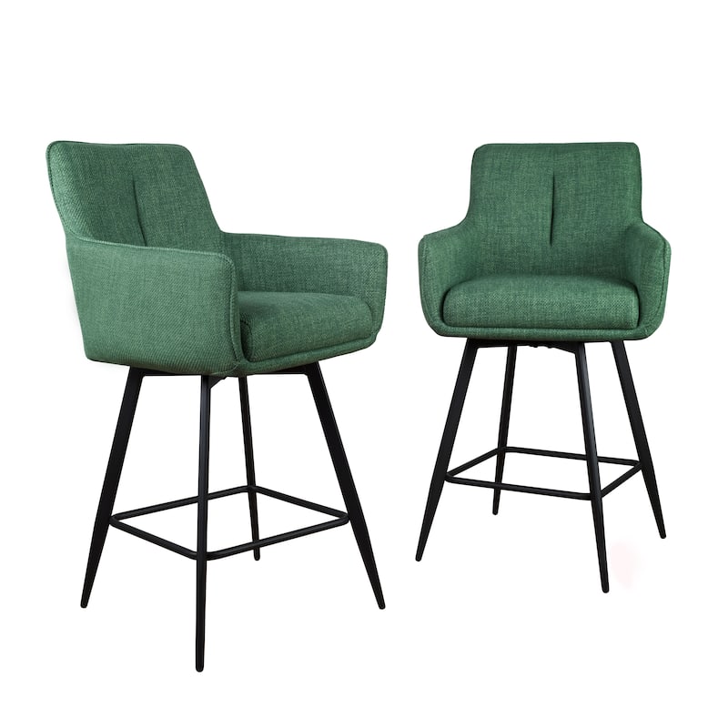 Art Leon Swivel Upholstered Modern Counter Stools with Metal Legs(Set of 2) - Green