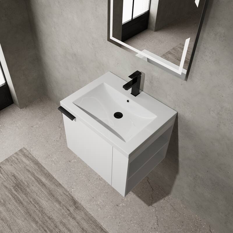 Plywood Wall-Mounted Bathroom Vanity with Integrated Resin Sink