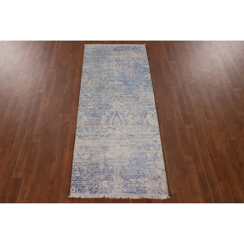 Modern Indian Abstract Runner Rug Handmade Wool Carpet - 2'8"x 6'8"