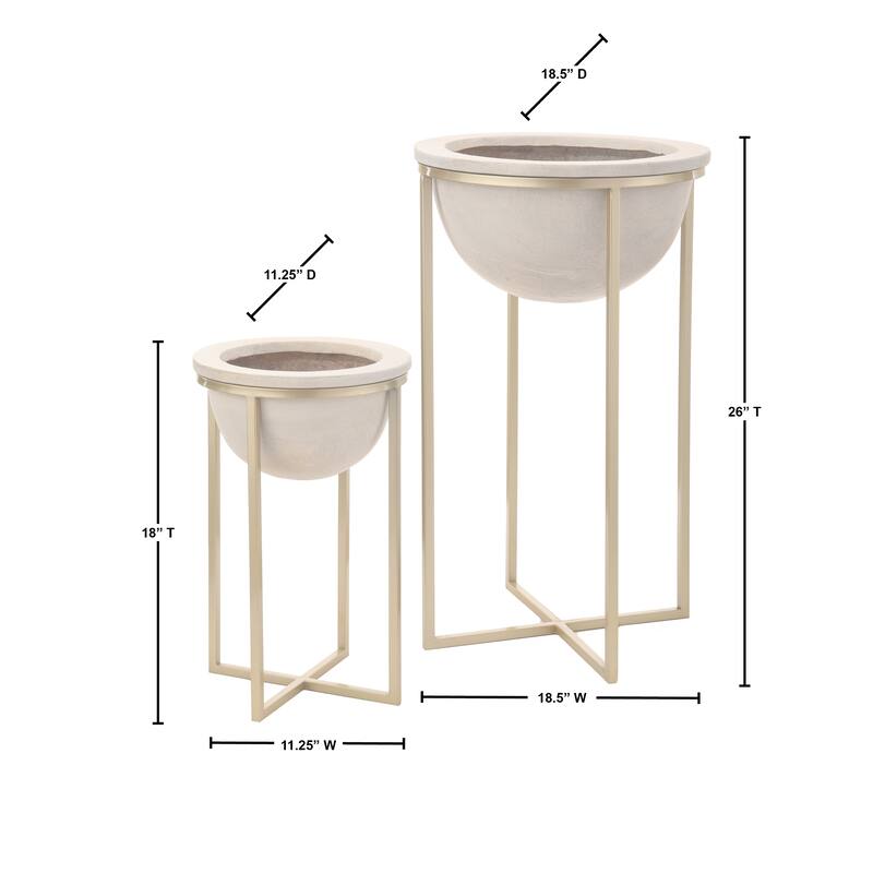 Mgo Gold Metal Bowl Planter 18-26" Set2