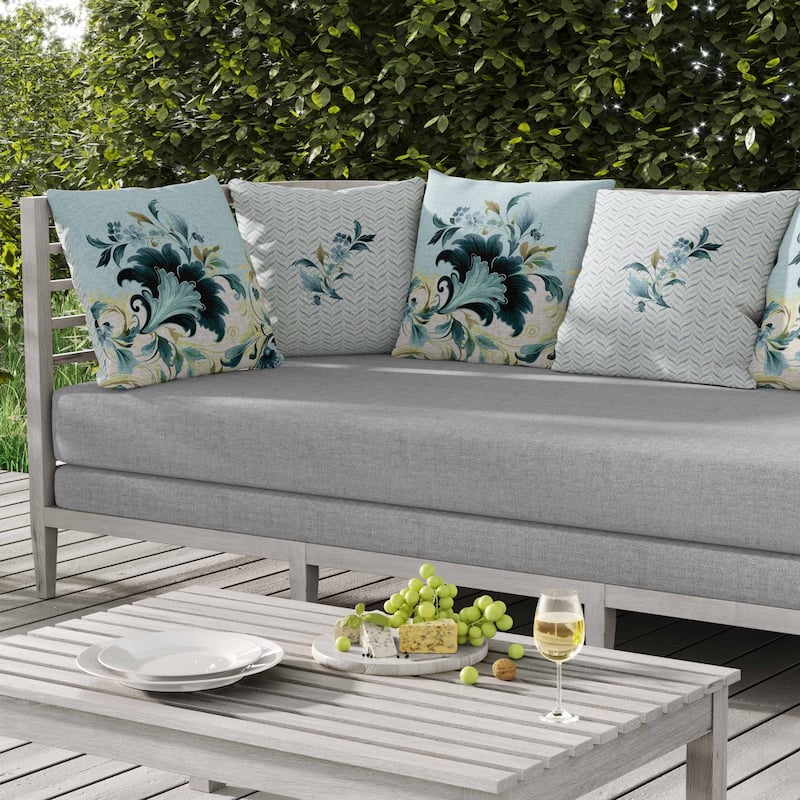 Damask Hue Indoor/Outdoor Reversible Throw Pillow Turquoise and Green