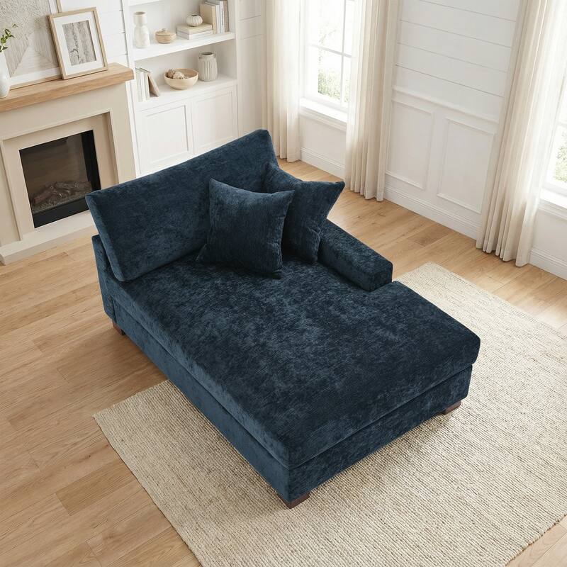 Plush Chenille Single Modular Sectional Sofa Chaise with Pillows