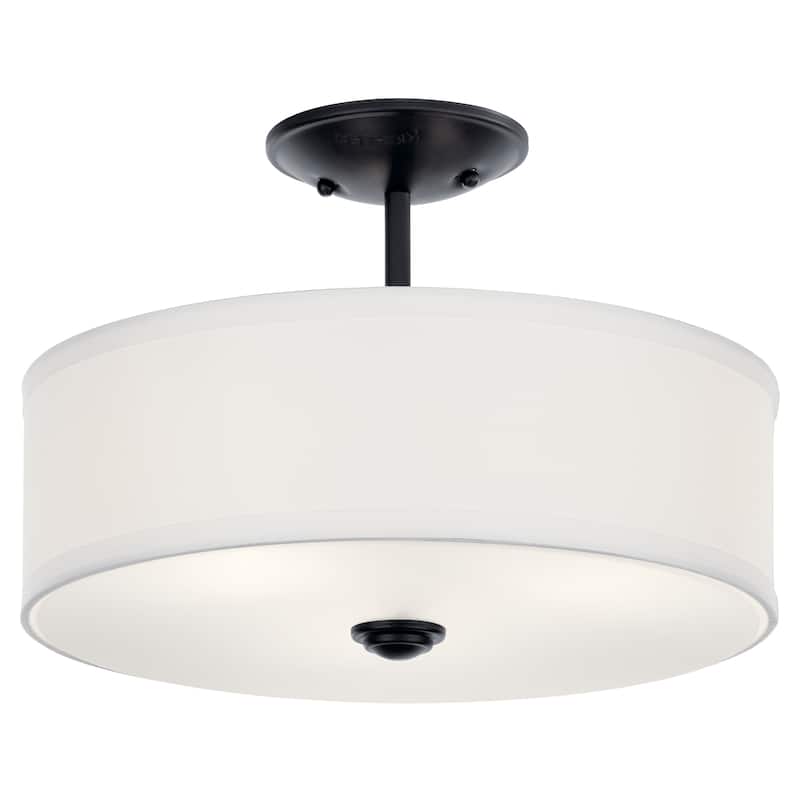 Kichler Lighting Shailene 14 in. Round 3-Light Black Drum Semi-Flush Mount Ceiling Light with White Microfiber Shade