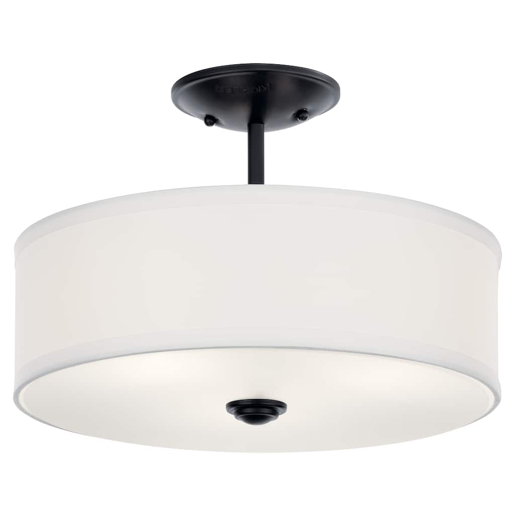 Kichler Lighting Shailene 14 in. Round 3-Light Black Drum Semi-Flush Mount Ceiling Light with White Microfiber Shade